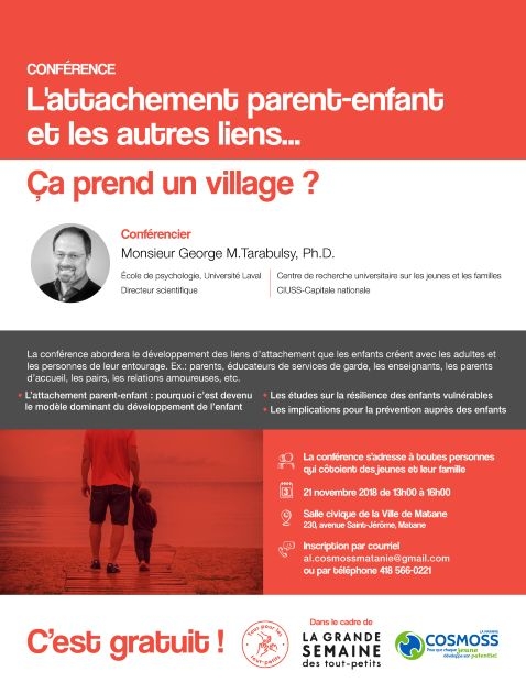 Dernier rappel pour vous inscrire à la conférence de Monsieur George M. Tarabulsy Ph.D